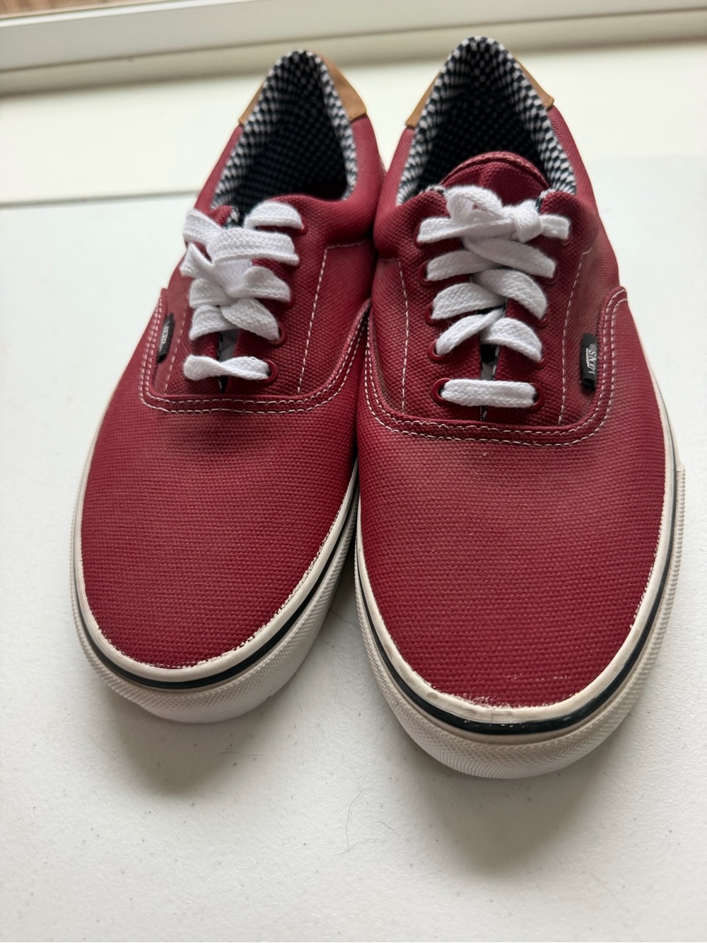 Vans Low-Top Canvas Sneakers in Burgundy and White